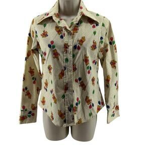 Vintage Disney Sears Winnie The Pooh Balloons Print Button Front Blouse Size 14